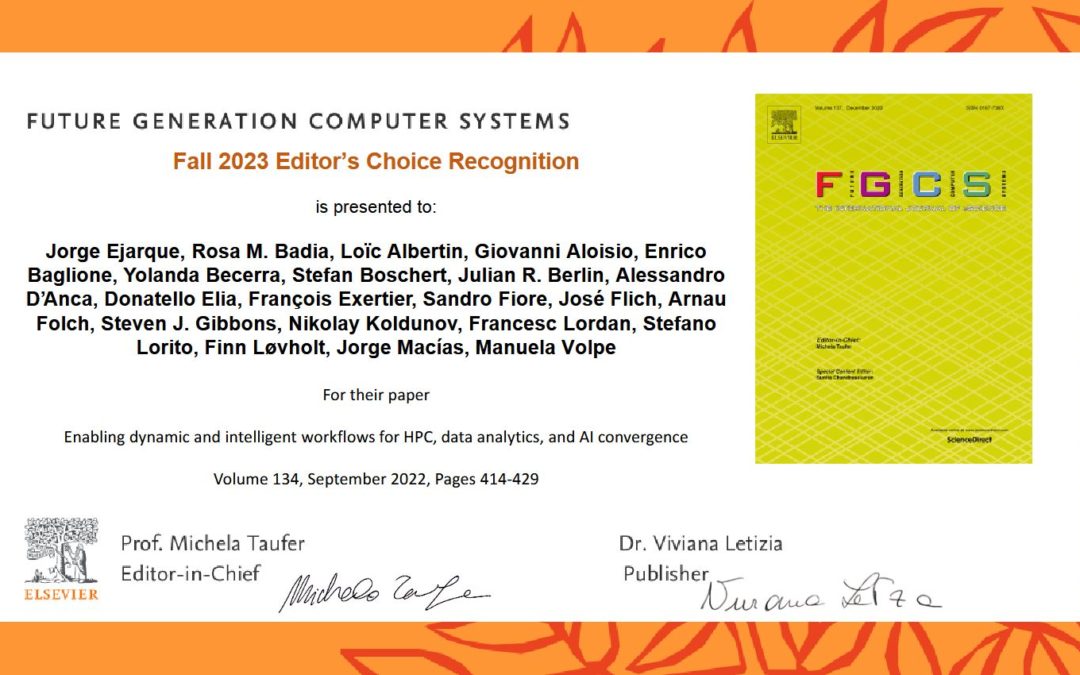 An eFlows4HPC scientific paper selected as Fall 2023 Editor’s Choice